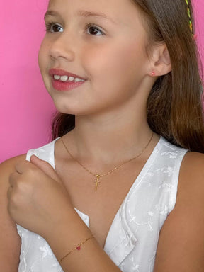 Conjunto Infantil Colar, Pulseira e Brinco Crucifixo com Micro Zircônias