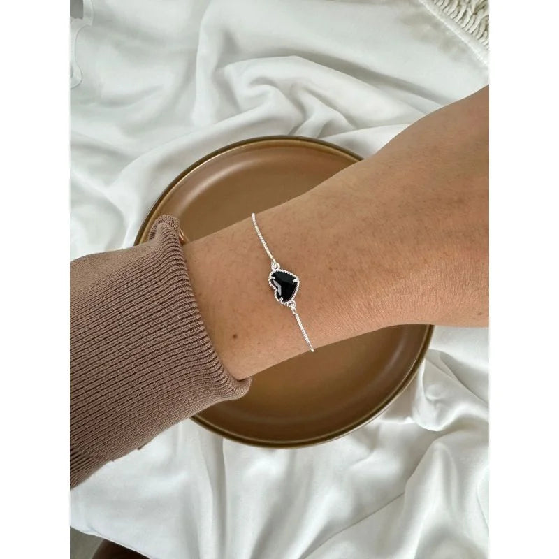 Pulseira coração preto - Semijoia prata